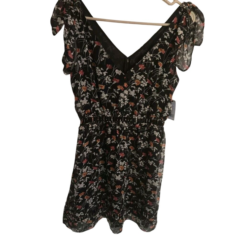 Joie Floral Flutter Sleeve Mini Dress Black with Coral & White Flowers NWT $398